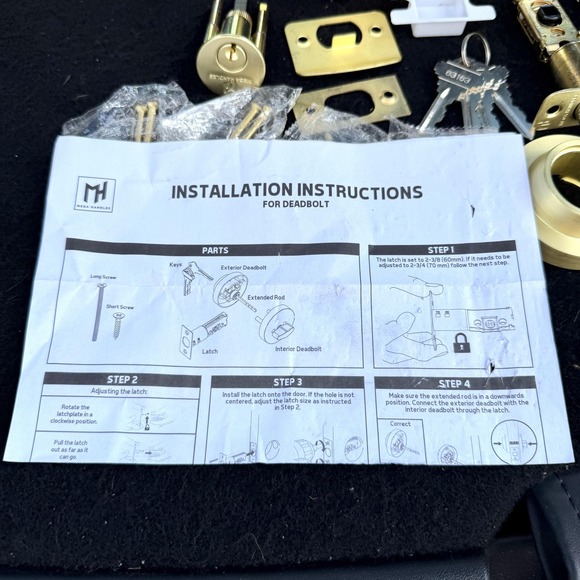 Mega Handles Buena Entry Combo Satin Brass Door Knob Deadbolt Lock Set Keys - Picture 12 of 13